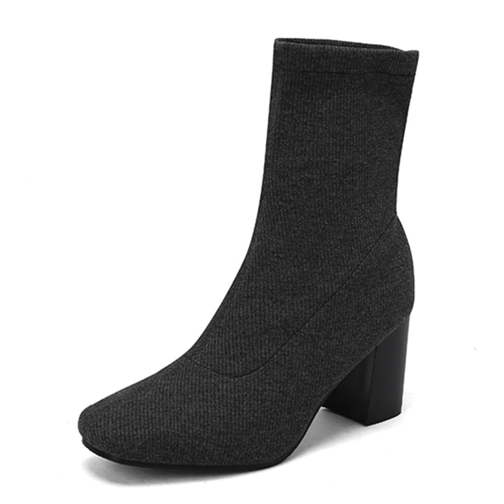 Women's Over-the-Knee Stretch Satin Boots | Chunky Heel Ankle Boots