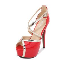 Load image into Gallery viewer, Women's Hollowed-Out Cross Strap Fishmouth Sandals - Peep Toe High Heel Slip-On Shoes