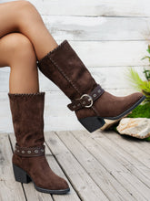 Load image into Gallery viewer, Women's Pointed-Toe Mid-Calf Boots with Belt Buckle - Suede Fashion Boots