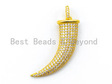 Load image into Gallery viewer, CZ White Micro Pave Horn Pendant with Diamond Bail,12x31mm, sku#B34