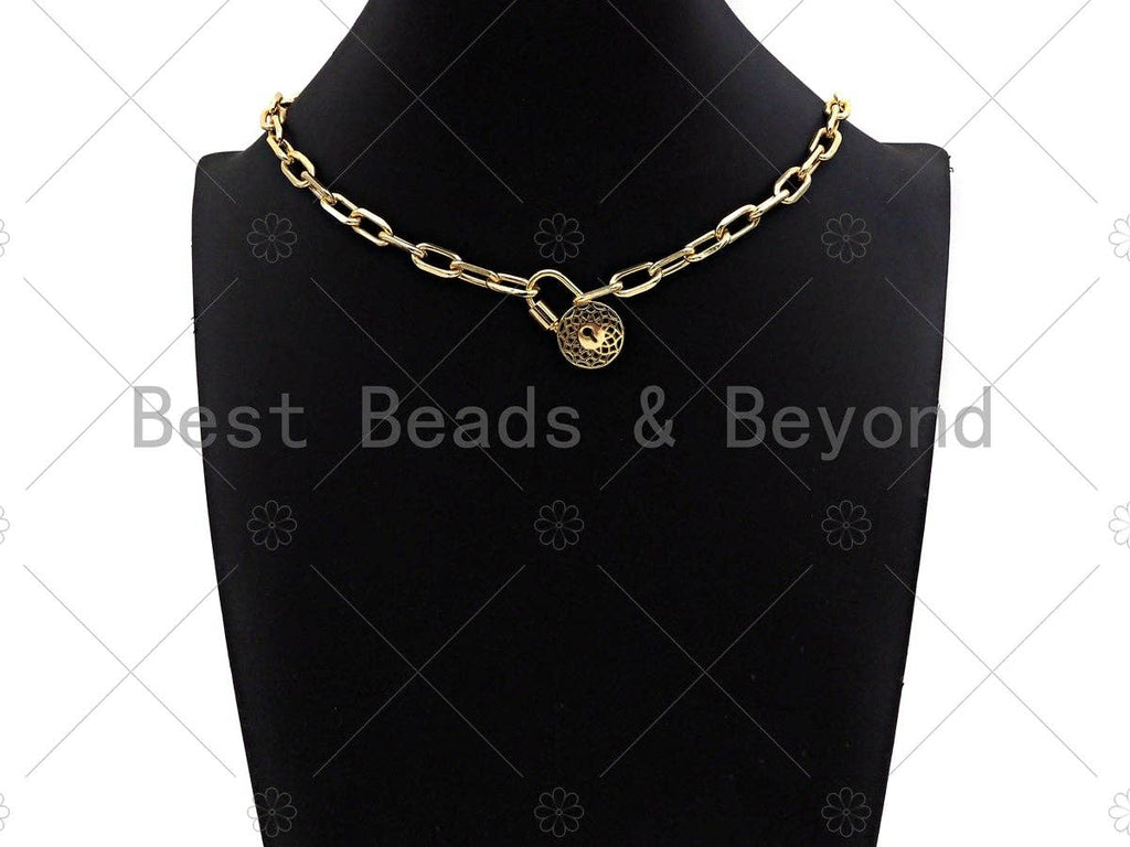 18K Gold Filigree Style Round Lock Clasp, Gold Fancy Lock, Chain Clasp, Screw Lock,16x28mm,sku#K143