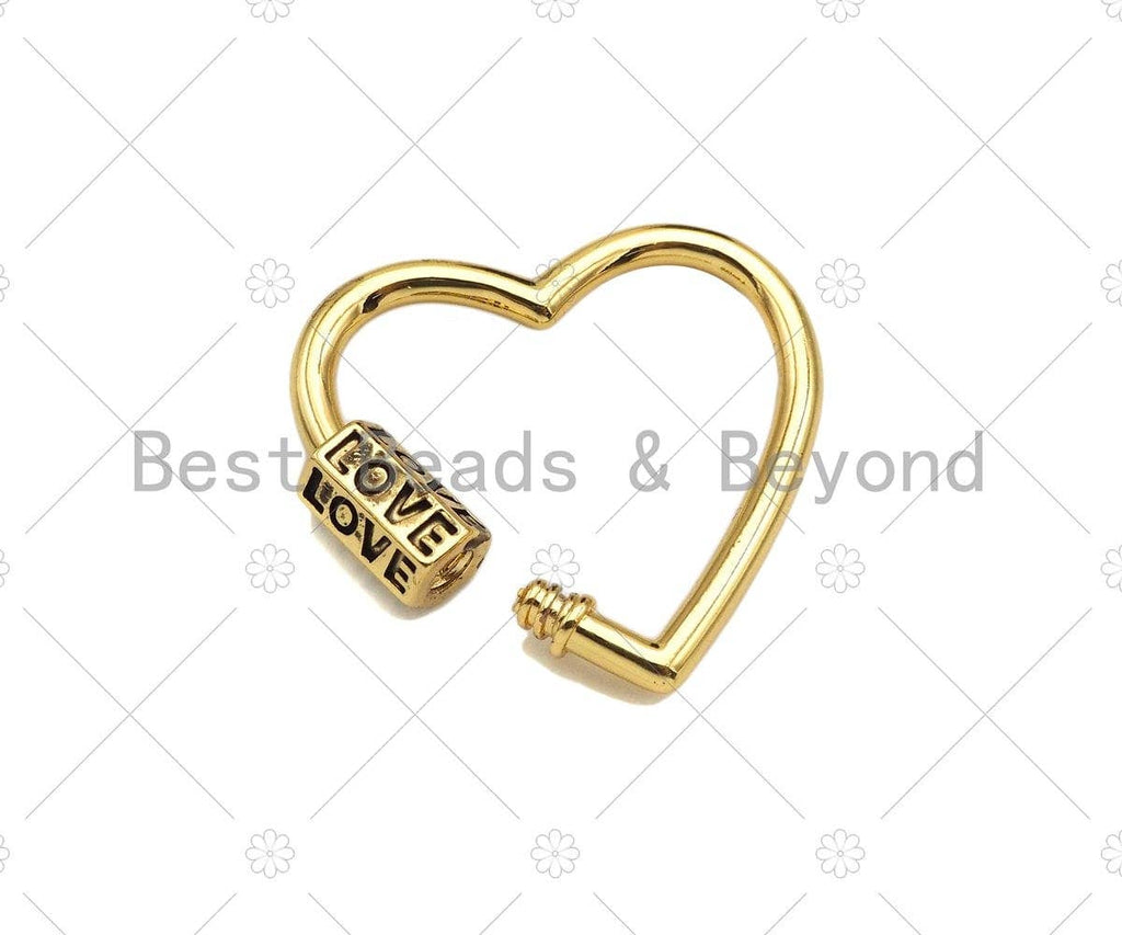 18K Gold Love Word On Heart Shape Screw Clasp, Heart Connector, Gold Carabiner Clasp,30x29mm, Sku#K172