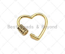 Load image into Gallery viewer, 18K Gold Love Word On Heart Shape Screw Clasp, Heart Connector, Gold Carabiner Clasp,30x29mm, Sku#K172
