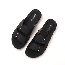 Load image into Gallery viewer, Women's Bohemian Beach Sandals – Round Toe Casual Slip-On Slides | Black, Burgundy, Brown