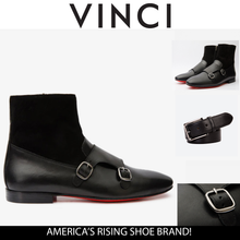 Load image into Gallery viewer, Preston Black Leather &amp; Suede Double Monk Strap Ankle Men Boot