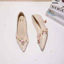 Load image into Gallery viewer, Women's Jacquard Kitten Heel Sandals | Pointed Toe Lace Flower Embroidery Heels