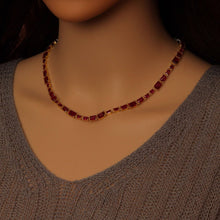 Load image into Gallery viewer, Gold Fuchsia Rectangle CZ Link Chain Necklace, Sku#A352