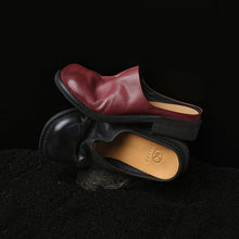Load image into Gallery viewer, Women's Washed Cowhide Leather Mule Slides | Retro Round-Toe Block Heel Backless Shoes