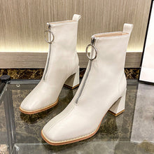 Load image into Gallery viewer, Women's Square-Toe Leather Chunky-Heel Mid-Calf Boots – British Korean Style