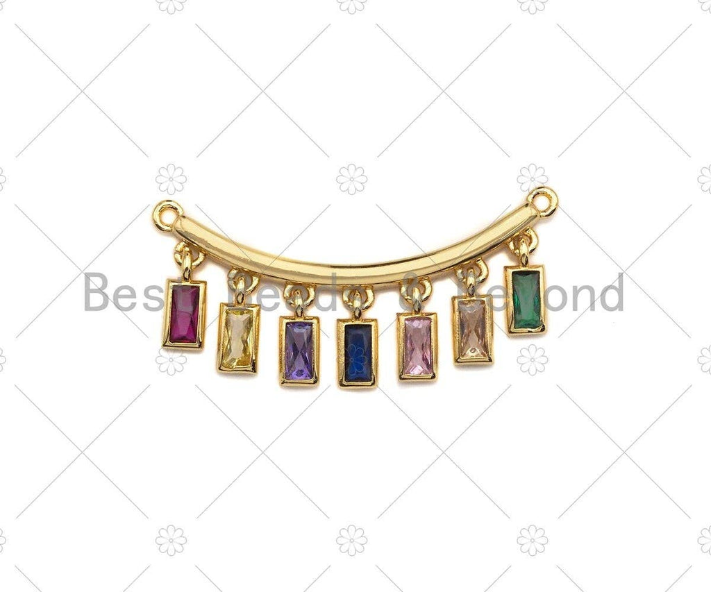 Rainbow CZ Round Rectangle Dangle Connector, CZ Micro Pave Pendant, Necklace Pendant, 13x36mm, sku#JL02