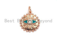 Load image into Gallery viewer, CZ Micro Pave 14x17mm Enamel Evil Eye on Round Disc Pendant, Round Pendant Rose Gold/Black/Gold/Silver, sku#Z399