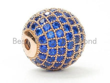 Load image into Gallery viewer, 6/8/10/12mm Micro Pave Cobalt Blue CZ Stone Round Ball,  Blue Pave Gold/Silver/Rose Gold/Black Rhodium Bead Focal, Pave Beads, sku#G308B