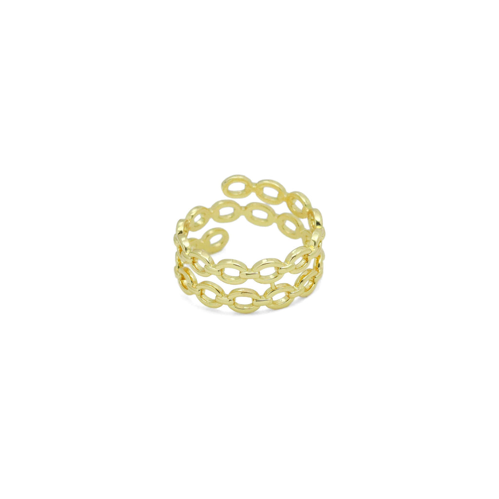 Gold Silver Oval Link Adjustable Wrap Ring, Sku#A289