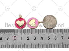 Load image into Gallery viewer, Gold Heart On Colorful Enamel Round Coin Shape Pendant, 18K Gold Filled Heart Charm,Enamel Pendant,Enamel Jewelry,17x19mm,Sku#F1411C