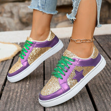 Load image into Gallery viewer, Women's Sequin Lace-Up Sneakers - Purple Gold Chunky Sole Platform Shoes