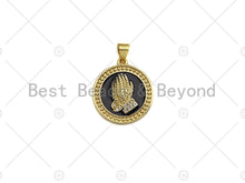 Load image into Gallery viewer, CZ Micro Pave Enamel Prayer Hand Pendant, 3D Embossment Hands Charm, Coin Jewelry, 19mm,sku#LK03