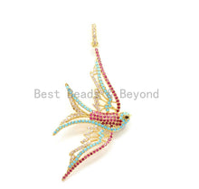 Load image into Gallery viewer, CZ Micro Pave Mixed Color Swallow Bird Pendant, Cubic Zirconia Pendant, Gold/Silver/Rose Gold, 28x61mm, SKU#F11