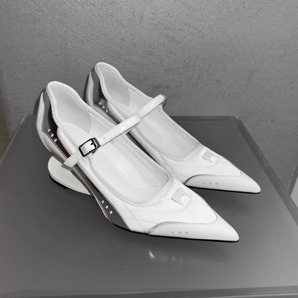Women's French-Style Pointed-Toe Buckle Heels – Chunky Stiletto Pumps in White & Black