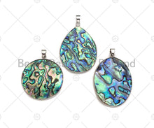 Load image into Gallery viewer, Paua Abalone pendant, Focal Abalone Pendant Silver Finish, Teardrop/oval/Round/Diamond Shape Focal Abalone Charm, sku#R41