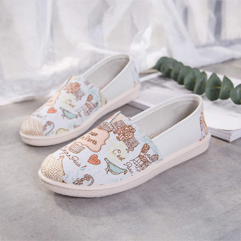 Women's Ethnic Print Canvas Slip-On Shoes | Lightweight Low-Top Flats