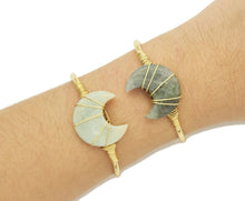 Load image into Gallery viewer, Gemstone Moon Shape Wire Trapped Cuff bracelet, sku#LY25