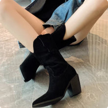 Load image into Gallery viewer, Women's Chunky High Heel Western Cowboy Boots – Pointed Toe Mid-Calf Knight Boots