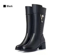 Load image into Gallery viewer, Women's Fleece-Lined Tall Boots with Wool Lining - Mid Heel Winter Boots with Side Zipper