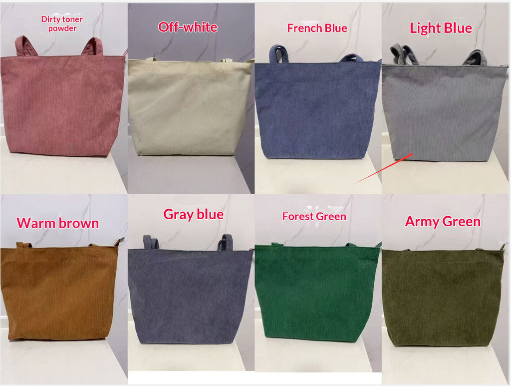 Women's Corduroy Handbag - Minimalist Casual Shoulder Bag with Embroidery