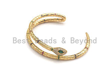 Load image into Gallery viewer, CZ Coiled Snake Bracelet with Emerald Eyes, Sku#X154