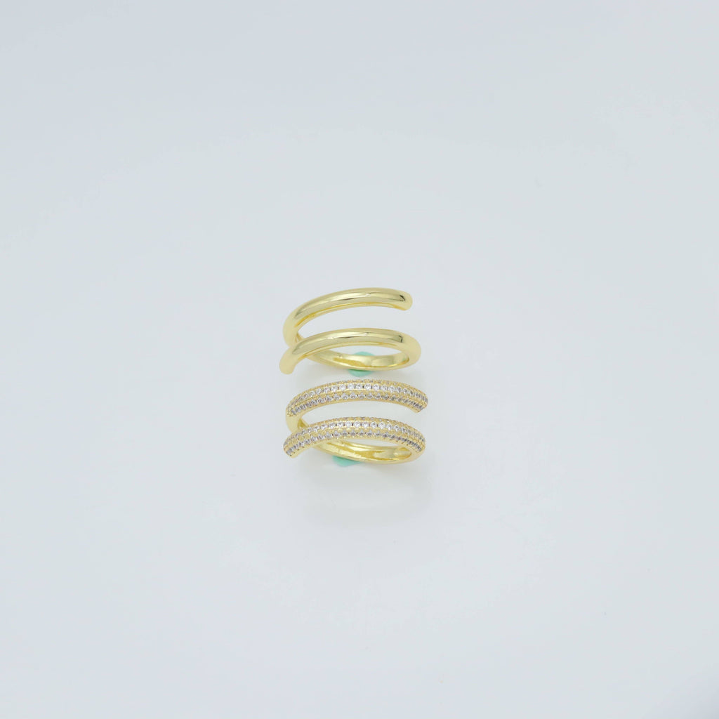 Plain Gold Clear CZ Doule Line Ring set , Sku#LD609