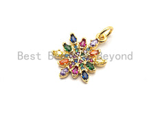 Load image into Gallery viewer, CZ Colorful Micro Pave Round With Snowflake Pendant, Snowflake  Shaped Pave Pendant, Gold plated, 14x18mm, Sku#F823