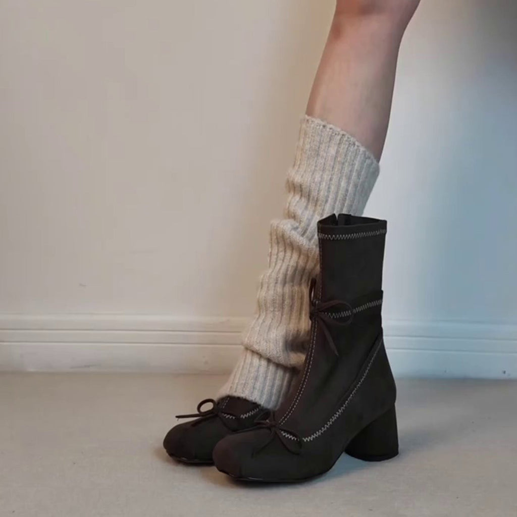 Women's French-Style Chunky Heel Boots | Suede Side Zipper Ankle Boots