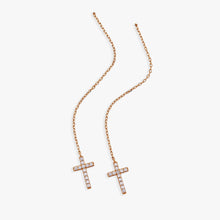 Load image into Gallery viewer, Cross Delicate Pave Crystal Threader Earrings