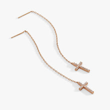Load image into Gallery viewer, Cross Delicate Pave Crystal Threader Earrings