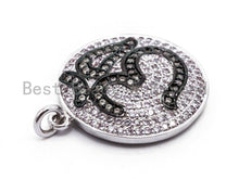 Load image into Gallery viewer, CZ Micro Pave Ohm Symbol Yoga Round Pendant, Cubic Zirconia Pendant, Silver/Gold/Rose Gold/Black Tone, 28x21mm, Sku#F151