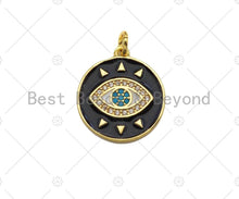 Load image into Gallery viewer, CZ Micro Pave Evil Eye On Colorful Enamel Round Coin Shape Pendant, 18K Gold Enamel Medallion Charm, Enamel Jewelry,17x19mm,Sku#L522