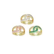 Load image into Gallery viewer, Pink Green Clear Baguette CZ Cross Link Adjustable Ring, Sku#LD653
