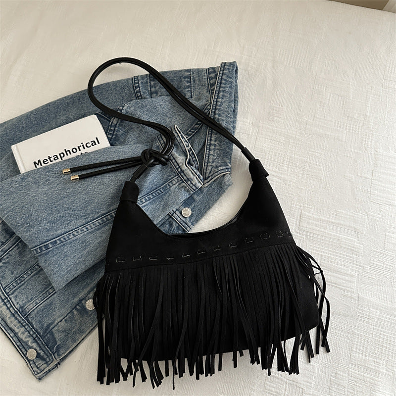 Women's Bohemian Tassel Crossbody Bag - Retro Patchwork Shoulder Bag with Adjustable Strap
