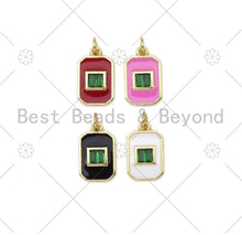 Load image into Gallery viewer, Big Green CZ on Colorful Enamel Rectangle Shape Pendant,18K Gold Filled CZ Micro Pave Pendant,Enamel Jewelry,10x16mm,Sku#LK405