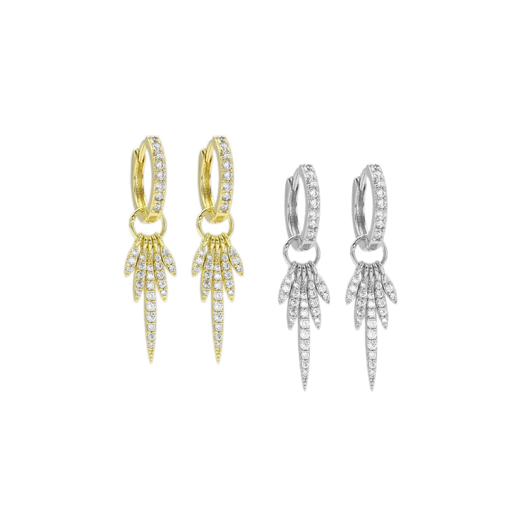 CZ Gold Silver Dangle spike Leaf  Earrings, Sku#A147