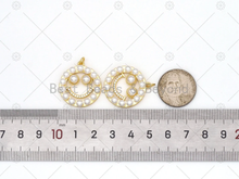 Load image into Gallery viewer, CZ Micro Pave with Pearl Smiley Face On Round Ring Shape Pendant,18K Gold Filled Charm, Necklace Bracelet Charm Pendant,23x26mm,Sku#LK460