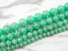 Load image into Gallery viewer, 6mm/8mm/10mm/12mm Chrysoprase Jade inlaid with rhinestone,Green Color Beads, Smooth Jade Round Beads, SKU#X1C