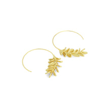 Load image into Gallery viewer, Gold Silver Wheart flower Leaf Shape Hoop Earrings, Sku#L740