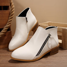 Load image into Gallery viewer, Women's Chunky Heel Pointed-Toe Ankle Boots – Side Zipper, PU Leather, Multi-Color