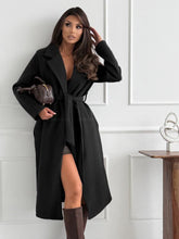Load image into Gallery viewer, Autumn And Winter Simple Solid Color Long Sleeve Lapel Tie Wool Coat Women