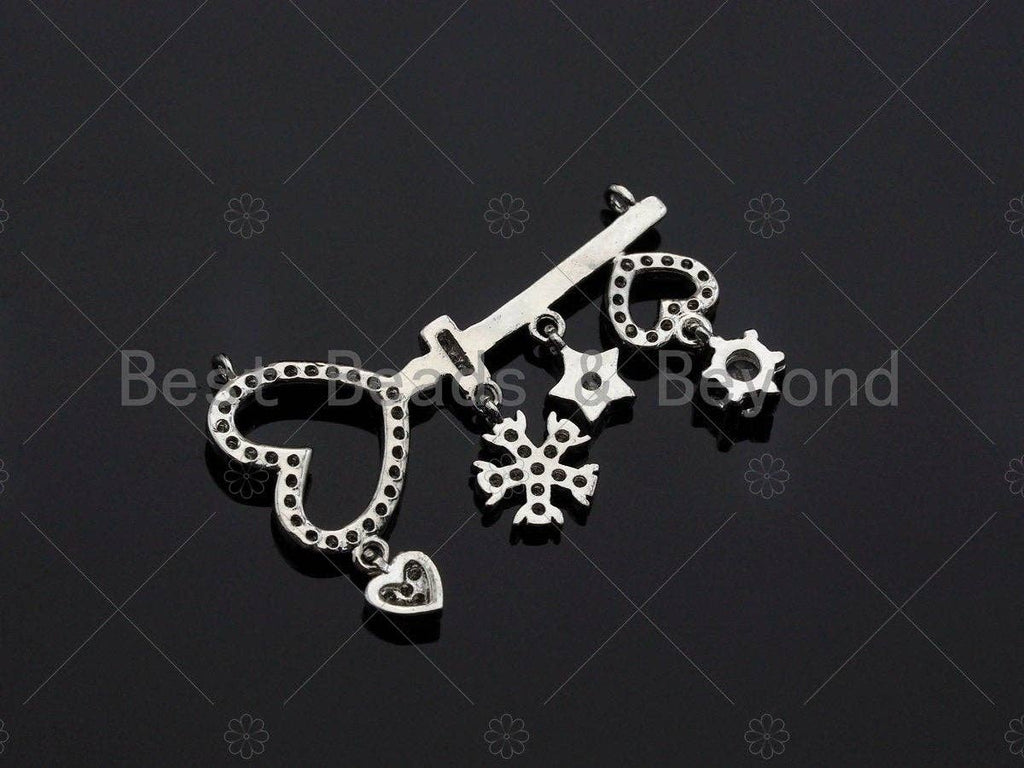 CZ Micro Pave Heart On Key Shape Pendant with Baguette CZ cluster, Gold/Silver/Rose Gold Plated Jewelry,21x31mm,sku#L289