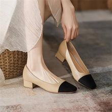 Load image into Gallery viewer, Women's French-Style Chunky Heel Square Toe Pumps - Soft PU Leather Slip-On Casual Shoes