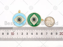 Load image into Gallery viewer, Large CZ Micropave Evil Eye On Colorful Enamel Round Coin Shape Pendant, 18k Gold Filled Protection Eye Enamel Charm,30mm,Sku#LK420
