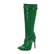 Load image into Gallery viewer, Women's Stiletto Heel Rivet Long Boots - Pointed Toe High Shaft Side Zipper Boots