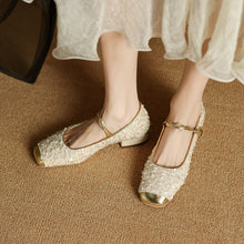 Load image into Gallery viewer, Women's Sequined Peep-Toe Mary Jane Shoes | Low Chunky Heel Buckle Dress Shoes